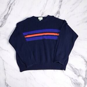 Eddie Bauer Striped Sweater Mens Large Navy Blue Pullover Long Sleeve Crew Neck